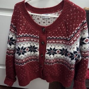 Old Navy Red and White Patterned Cardigan